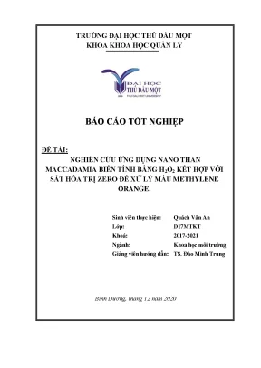 Nghiên cứu điều chế nano than biến tính bằng h2o2 kết hợp với sắt hóa trị zero từ vỏ hạt maccadia để xử lý màu methylene orange khóa luận tốt nghiệp