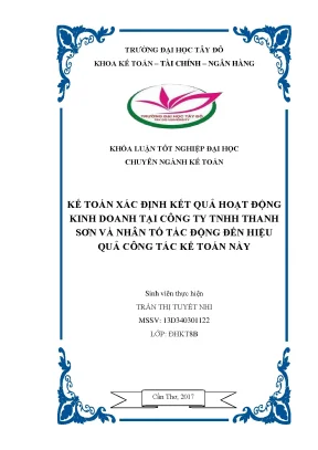 Khóa luận tốt nghiệp kế toán xác định kết quả hoạt động kinh doanh tại công ty tnhh thanh sơn và nhân tố tác động đến hiệu quả công tác kế toán này