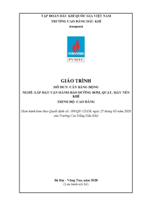 Giáo trình cân bằng động nghề lắp đặt vận hành bảo dưỡng bơm quạt máy nén khí trình độ cao đẳng trường cao đẳng dầu khí năm 2020