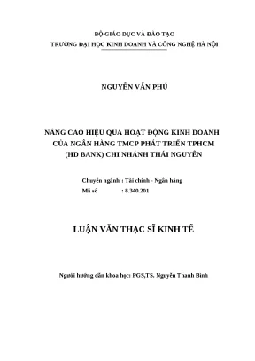 Luận văn thạc sĩ hiệu quả hoạt động kinh doanh của ngân hàng tmcp phát triển tphcm hd bank chi nhánh thái nguyên