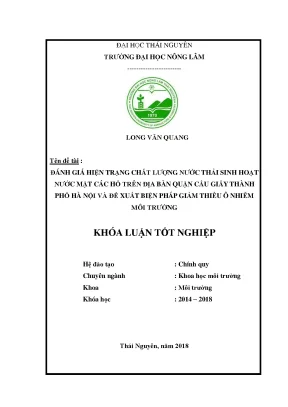 Khóa luận tốt nghiệp đánh giá hiện trạng môi trường nước thải sinh hoạt nước mặt các hồ trên địa bàn quận cầu giấy thành phố hà nội và đề xuất biện pháp giảm thiểu ô nhiễm môi trường