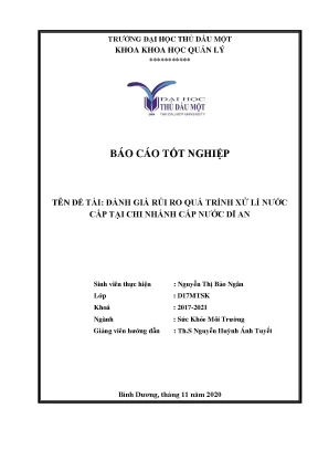 Khóa luận tốt nghiệp đánh giá rủi ro quá trình xử lí nước cấp tại chi nhánh cấp nước dĩ an