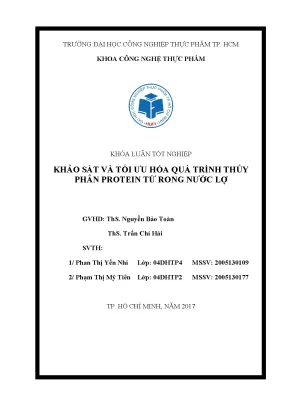 Khóa luận tốt nghiệp khảo sát và tối ưu hóa quá trình thủy phân protein từ rong nước lợ