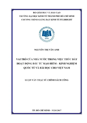 Luận văn thạc sĩ vai trò của nhà nước trong việc thúc đẩy hoạt động đầu tư mạo hiểm kinh nghiệm quốc tế và bài học cho việt nam