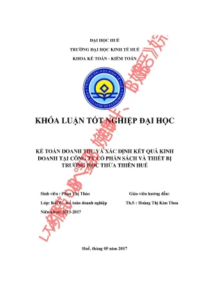 Kế toán doanh thu và xác định kết quả kinh doanh tại công ty cổ phần sách và thiết bị trƣờng học thừa thiên huế