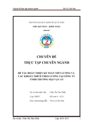 Hoàn thiện kế toán tiền lương và các khoản trích theo lương tại công ty tnhh thương mại vạn an