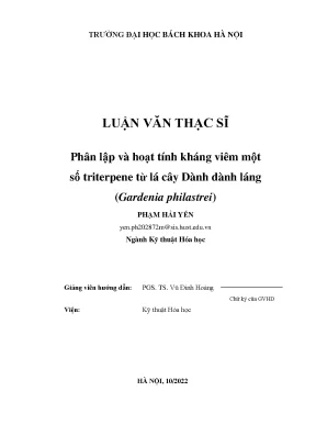 Phân lập và hoạt tính kháng viêm một số triterpene từ lá cây dành dành láng gardenia philastrei