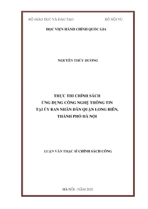 Luận văn thạc sĩ thực thi chính sách ứng dụng công nghệ thông tin tại ủy ban nhân dân quận long biên thành phố hà nội