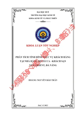 Phân tích tình hình phục vụ khách hàng tại nhà hàng bistecca khách sạn new orient đà nẵng