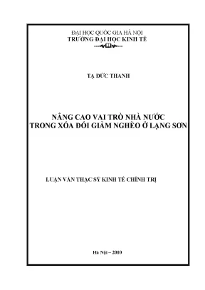 Luận văn thạc sĩ nâng cao vai trò nhà nước trong xóa đói giảm nghèo ở lạng sơn