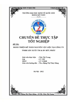 Luận văn tốt nghiệp hoàn thiện kế toán nguyên vật liệu tại công ty tnhh sản xuất tm dv đức phát
