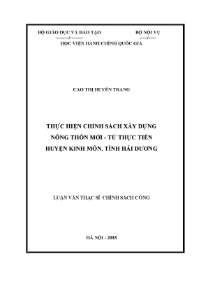 Luận văn thạc sĩ thực hiện chính sách xây dựng nông thôn mới từ thực tiễn huyện kinh môn tỉnh hải dương