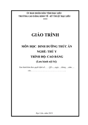 Giáo trình môn dinh dưỡng thức ăn nghề thú y trình độ cao đẳng