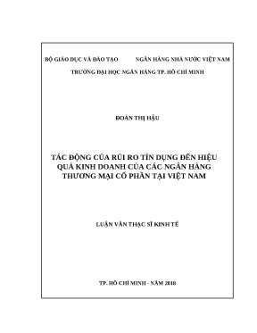 0206 tác động của rủi ro tín dụng đến hiệu quả kinh doanh của các nhtm cp tại việt nam luận văn thạc sĩ kinh tế đoàn thị hậu tp hcm đh nh 2018 62 tr