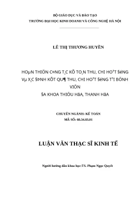 Luận văn thạc sĩ công tác kế toán thu chi hoạt động và xác định kết quả thu chi hoạt động tại bệnh viện đa khoa thiệu hóa thanh hóa