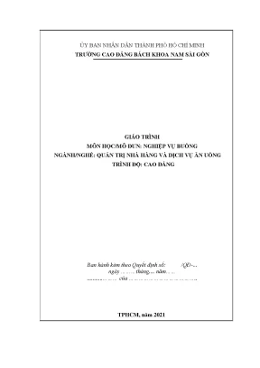 Giáo trình nghiệp vụ buồng nghề quản trị nhà hàng và dịch vụ ăn uống cao đẳng