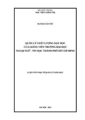 Luận văn thạc sĩ quản lý chất lượng dạy học của giảng viên ở trường đại học ngoại ngữ tin học thành phố hồ chí minh