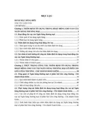 Luận văn thạc sĩ hoàn thiện công tác thẩm định tín dụng trong hoạt động cho vay tại ngân hàng thương mại cổ phần sài gòn công thương chi nhánh hoàn kiếm