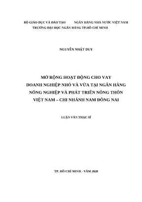 0846 mở rộng hoạt động cho vay dn nhỏ và vừa tại nh nông nghiệp và ptnt việt nam chi nhánh nam đồng nai luận văn thạc sĩ tcnh nguyễn nhật duy nguyễn thị