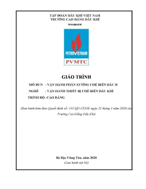 Giáo trình vận hành phân xưởng chế biến dầu 2 nghề vận hành thiết bị chế biến dầu khí trình độ cao đẳng