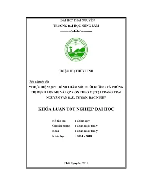 Khóa luận tốt nghiệp thực hiện quy trình chăm sóc nuôi dưỡng và phòng trị bệnh lợn mẹ và lợn con theo mẹ tại trang trại nguyễn văn đẩu từ sơn bắc ninh