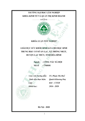 Khoá luận tốt nghiệp giáo dục sức khỏe sinh sản cho học sinh trung học cơ sở an lạc xã thống nhất huyện lạc thủy tỉnh hòa bình