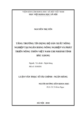 Luận văn thạc sỹ tăng trưởng tín dụng hộ sản xuất nông nghiệp tại ngân hàng nông nghiệp và phát triển nông thôn việt nam chi nhánh tỉnh bắc giang