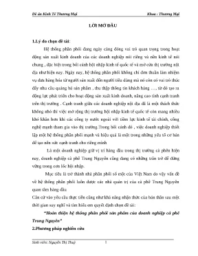 Luận văn tốt nghiệp hoàn thiện hệ thống phân phối sản phẩm của doanh nghiệp cà phê trung nguyên