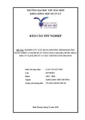 Khóa luận tốt nghiệp nghiên cứu xây dựng phương trình hấp phụ đẳng nhiệt langmuir từ than maccadamia được hoạt hóa từ k2co3 để xử lý màu methylene orange