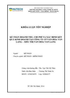 Khóa luận tốt nghiệp kế toán doanh thu chi phí và xác định kết quả kinh doanh tại công ty cổ phần văn hóa văn lang siêu thị văn hóa văn lang
