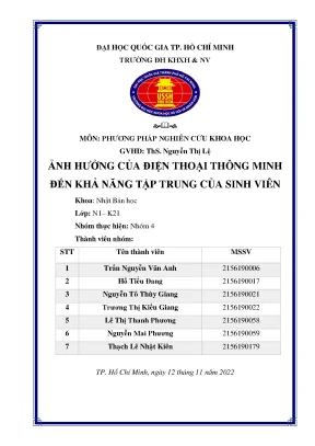 Ảnh hưởng của điện thoại thông minh đến khả năng tập trung của sinh viên