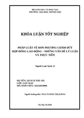 Luận văn tốt nghiệp pháp luật về đơn phương chấm dứt hợp đồng lao động những vấn đề lý luận và thực tiễn
