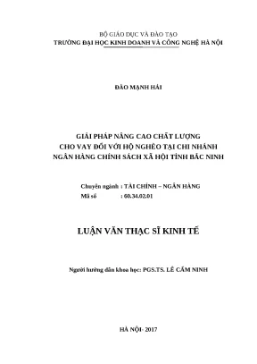 Luận văn thạc sĩ hubt nâng cao chất lượng cho vay đối với hộ nghèo tại chi nhánh ngân hàng chính sách xã hội tỉnh bắc ninh
