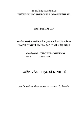 Luận văn thạc sĩ hubt hoàn thiện phân cấp quản lý ngân sách địa phương trên địa bàn tỉnh ninh bình