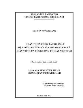 Oàn thiện công tác quản lý hệ thống phân phối sản phẩm giấy in và giấy viết của tổng công ty giấy việt nam