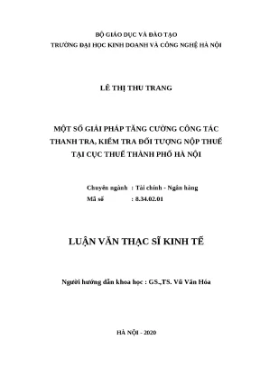 Luận văn thạc sĩ hubt công tác thanh tra kiểm tra đối tượng nộp thuế tại cục thuế thành phố hà nội