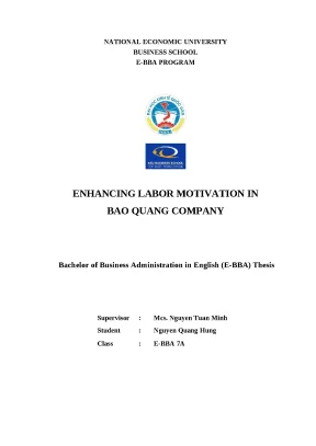 Luận văn thạc sĩ enhancing labor motivation in bao quang company