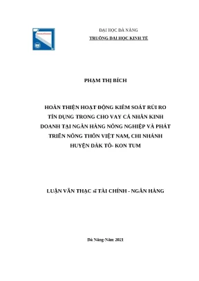 Luận văn thạc sĩ hoàn thiện hoạt động kiểm soát rủi ro tín dụng trong cho vay cá nhân kinh doanh tại ngân hàng nông nghiệp và phát triển nông thôn việt nam chi nhánh huyện đăk tô kon tum