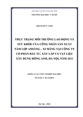 Khóa luận tốt nghiệp thực trạng môi trường lao động và sức khỏe của công nhân sản xuất tấm lợp amiăng xi măng tại công ty cổ phần đầu tư xây lắp và vật liệu xây dựng đông anh hà nội