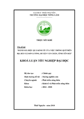 Khóa luận tốt nghiệp đánh giá hiệu quả kinh tế của việc trồng quế trên địa bàn xã sơn lương huyện văn chấn tỉnh yên bái