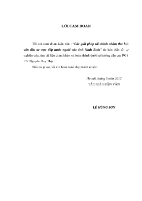 Luận văn thạc sĩ giải pháp tài chính nhằm thu hút vốn đầu tư trực tiếp nước ngoài vào tỉnh ninh bình