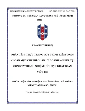 Khóa luận tốt nghiệp phân tích thực trạng quy trình kiểm toán khoản mục chi phí quản lý doanh nghiệp tại công ty tnhh kiểm toán việt tín