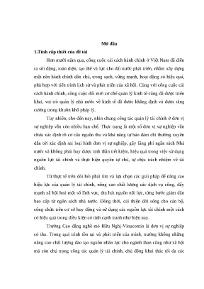 Luận văn tốt nghiệp hoàn thiện công tác quản lý tài chính tại trường cao đẳng nghề mỏ hữu nghị vinacomin