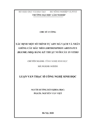 Luận văn thạc sĩ xác định một số trình tự adn mã vạch và nhân giống cây râu mèo orthosiphon aristatus blume miq bằng kỹ thuật nuôi cấy in vitro