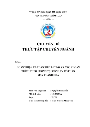 Hoàn thiện kế toán tiền lương và các khoản trích theo lương tại công ty cổ phần may thanh hoá