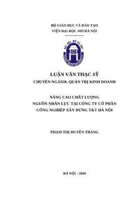 Luận văn thạc sĩ viện đại học mở nâng cao chất lượng nguồn nhân lực tại công ty cổ phần công nghiệp xây dựng tt hà nội