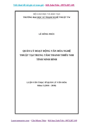 Luận văn quản lý hoạt động văn hóa nghệ thuật tại trung tâm thanh thiếu nhi tỉnh ninh bình