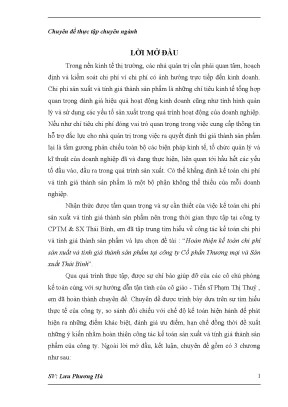 Hoàn thiện kế toán chi phí sản xuất và tính giá thành sản phẩm tại công ty cổ phần thương mại và sản xuất thái bình