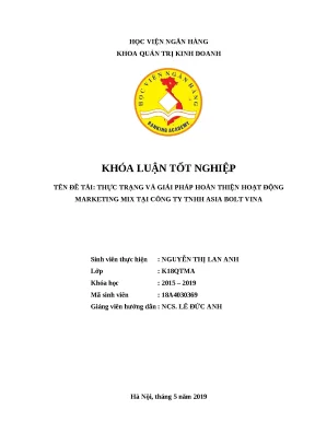 Khóa luận tốt nghiệp hoàn thiện hoạt động marketing mix tại công ty tnhh asia bolt vina