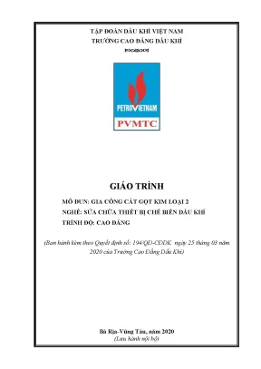 Giáo trình gia công cắt gọt kim loại 2 nghề sửa chữa thiết bị chế biến dầu khí trình độ cao đẳng
